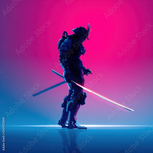 Cyberpunk Samurai Warrior with Glowing Sword