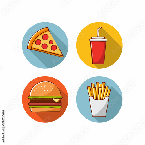 Fast Food Icons: Pizza, Burger, Fries, and Drink