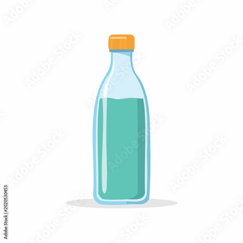 Illustration of a glass bottle with blue liquid and orange cap