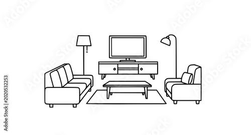 Modern living room furniture set with sofa armchair tv stand and lamps