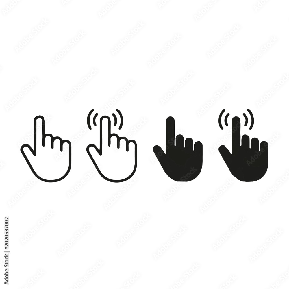 Obraz premium Four computer mouse cursor hand icons indicating clicking actions