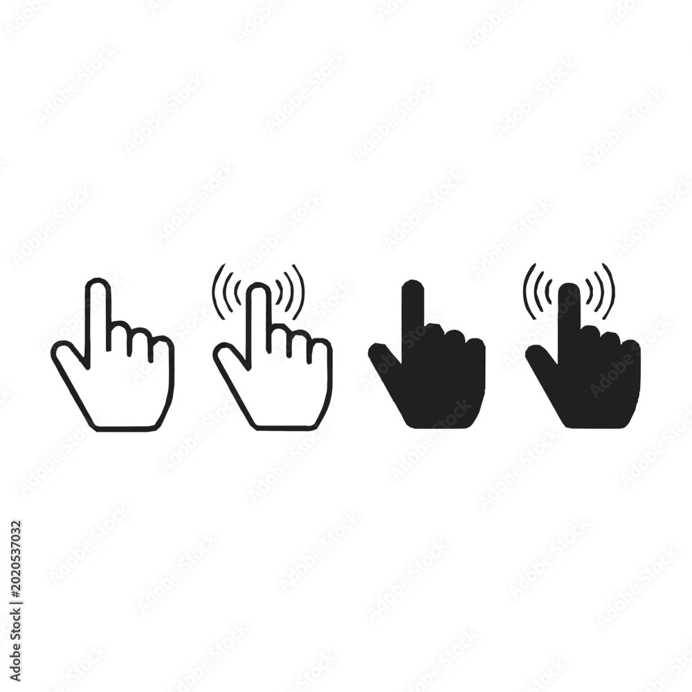 Fototapeta premium Four pointing hand icons in different styles and colors