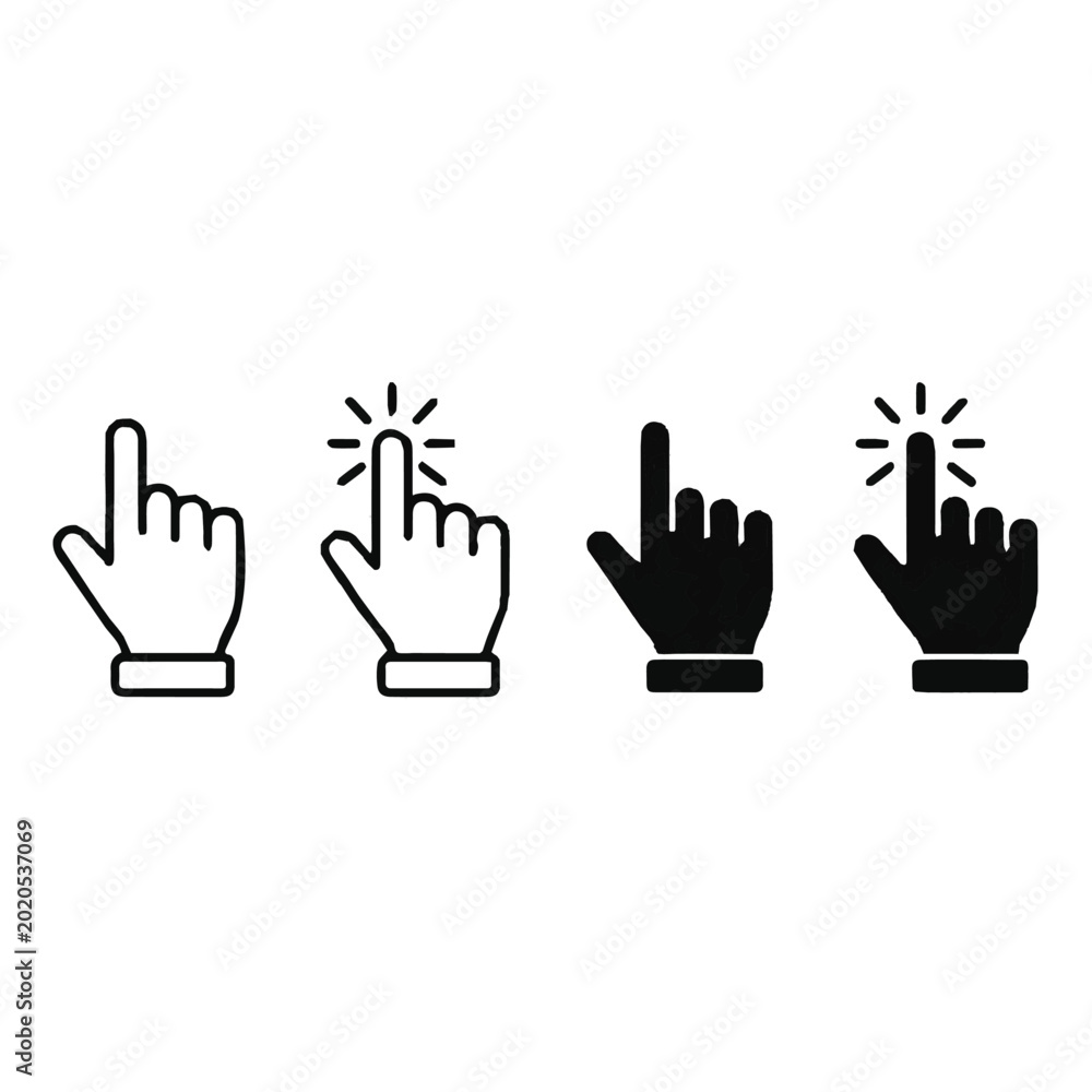 Fototapeta premium Four pointing hand cursor icons in different styles and states