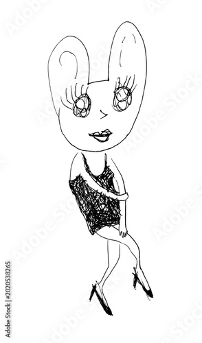 Foto Monochrome pen drawing of an anthropomorphized rabbit character dressed as a bun