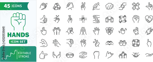Bild auf Leinwand Hands line icon set