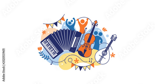Fotografia Musical Instruments Violin Guitar Accordion.