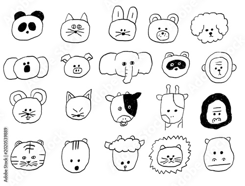 Fotografía 手描きイラストセット　動物　アイコン　モノクロ