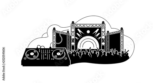 Fotografía Black and white DJ equipment illustration.