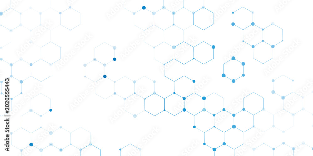 Quadro su tela Science network pattern blue Hexagonal abstract background