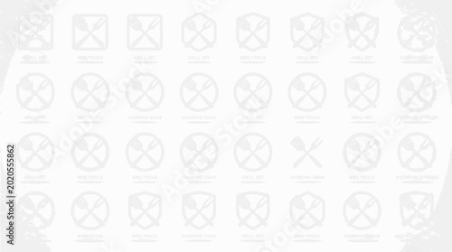 Collection of Crossed Utensils and Food Icons on Light Background