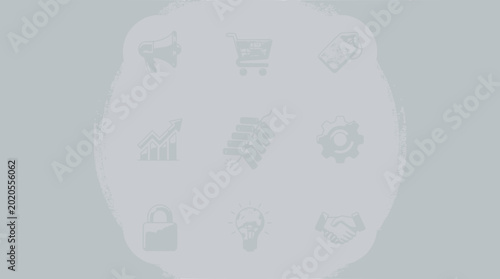 Business Icons Set on Gray Background: Growth, Shopping, Money, Ideas, Security, Partnership