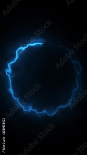Blue energy portal ring glowing with electric sparks on black backdrop.