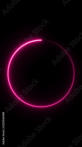 Pink neon light ring rotating motion graphic on solid black background.