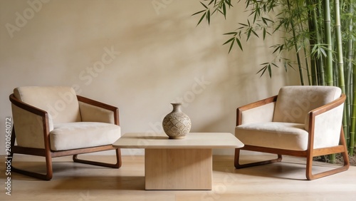 Modern living room with chairs and plant