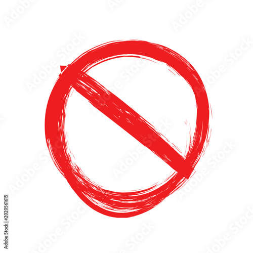 Red Grunge Prohibition Sign Hand Drawn No Entry Cross Illustration