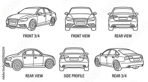 Tableau sur toile Set of car outlines from multiple angles for design.