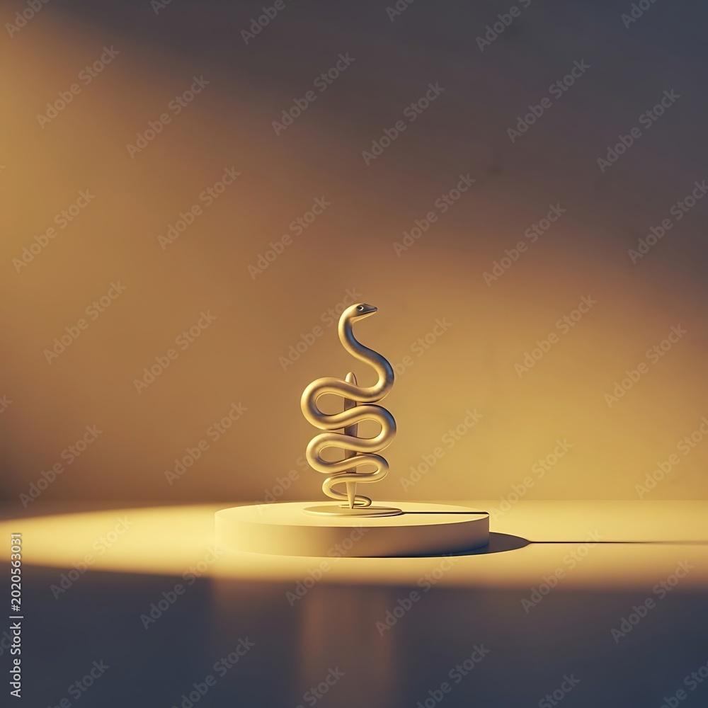 Obraz premium Abstract snake sculpture on a pedestal illuminated by dramatic lighting