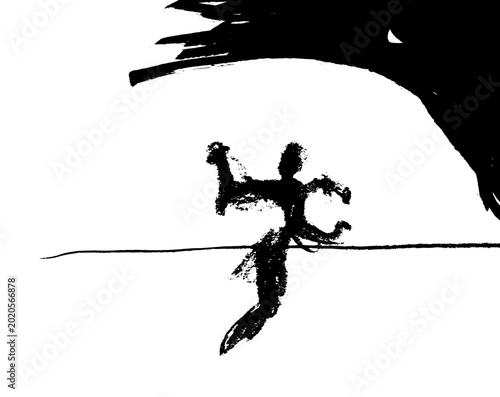Tableau sur toile Monochrome hand-drawn pen and pencil drawing of a silhouette running along the h