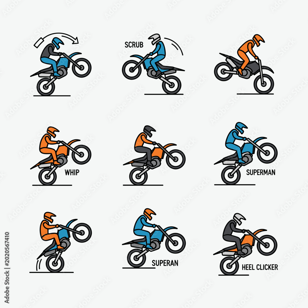 Obraz premium Set of various motocross rider icons in different colorful gear