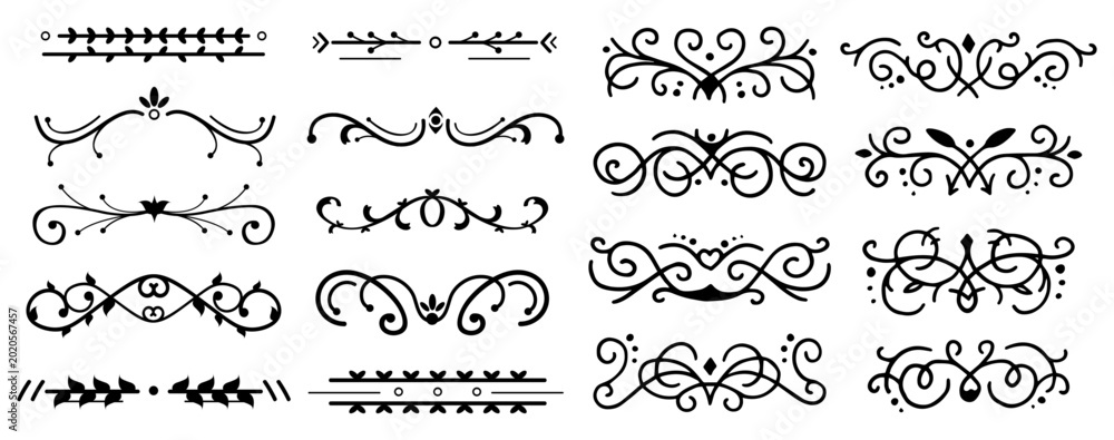 Obraz premium Elegant Hand Drawn Decorative Divider Border and Calligraphic Line Ornament Collection Set