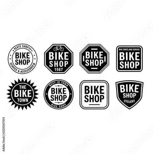 Bike shop vintage badge logo vector set with retro bicycle label and stamp emblems