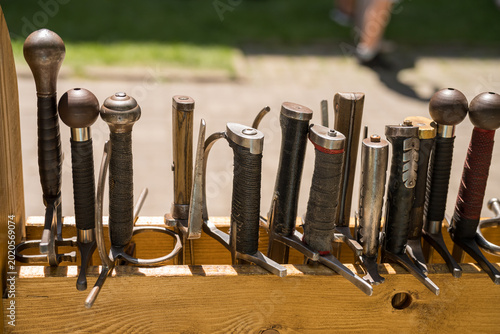 Tableau sur toile a collection of swords used for historical reenactment