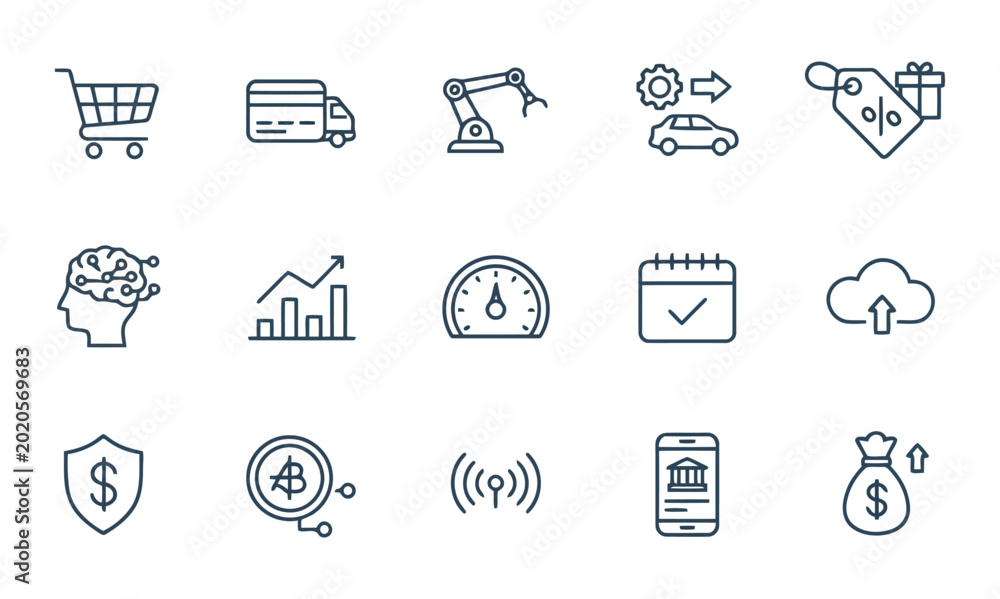 Fototapeta premium Blue and white professional icon set for network administration and data security analytics