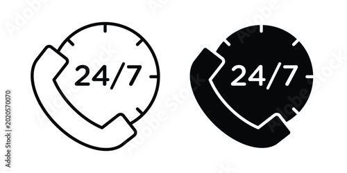 Tableau sur toile 24 7 call support icon line vector set. Solid style icons