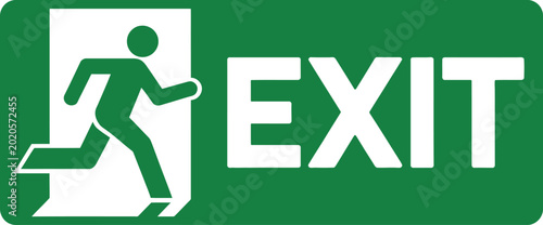 Foto Running man icon for exit signage showing door outline on green backdrop