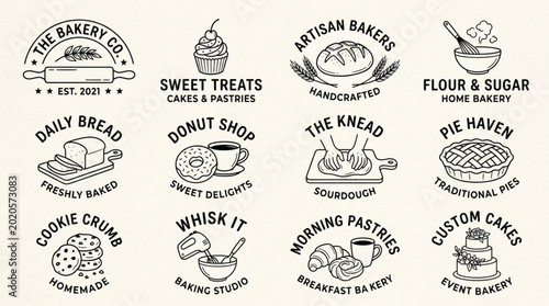 Fotografie Collection of Hand Drawn Bakery and Dessert Shop Logos.