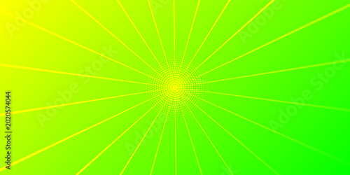 Bild auf Leinwand High-energy abstract background featuring a vibrant yellow-to-green gradient with a central sunburst of radiating lines and a concentrated halftone dot pattern in the focal point