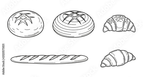 Photos Collection of Hand Drawn Bakery Pastries and Breads.
