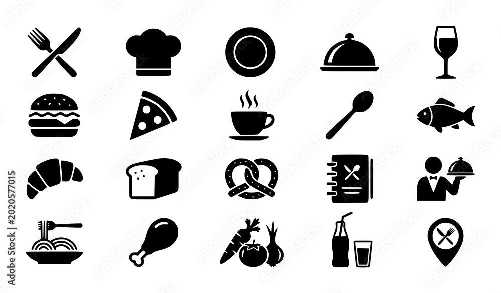 Αυτοκόλλητο Food and gastronomy silhouette icon set for restaurant menu and culinary design