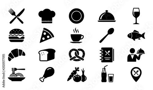 Φωτογραφία Food and gastronomy silhouette icon set for restaurant menu and culinary design