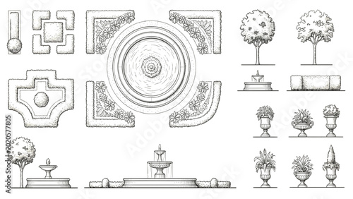 Architectural Elements: A meticulous collection of architectural elements are artfully composed on the canvas. CAD Blocks Architectural Icon Sheet Vector