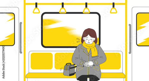 Fotografia Woman feeling unwell on public transport, sitting with eyes closed