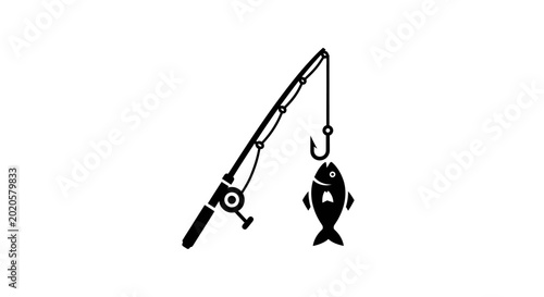 Εκτύπωση καμβά Fishing rod silhouette holds a caught fish to depict a traditional recreational hobby