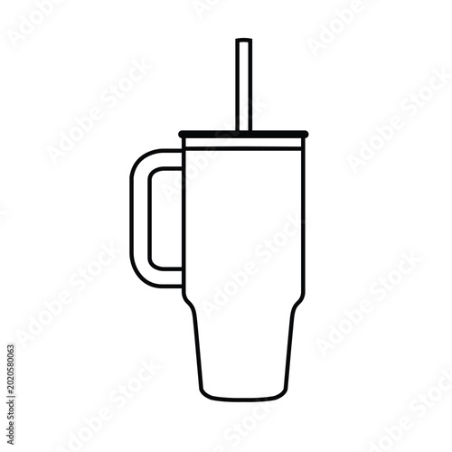 Quadro su tela Insulated tumbler mug outline vector icon isolated on white background, black li
