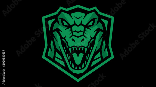 Green Alligator Head Emblem with Sharp Teeth.