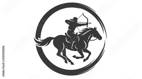 Silhouette of a horse archer in a circle.