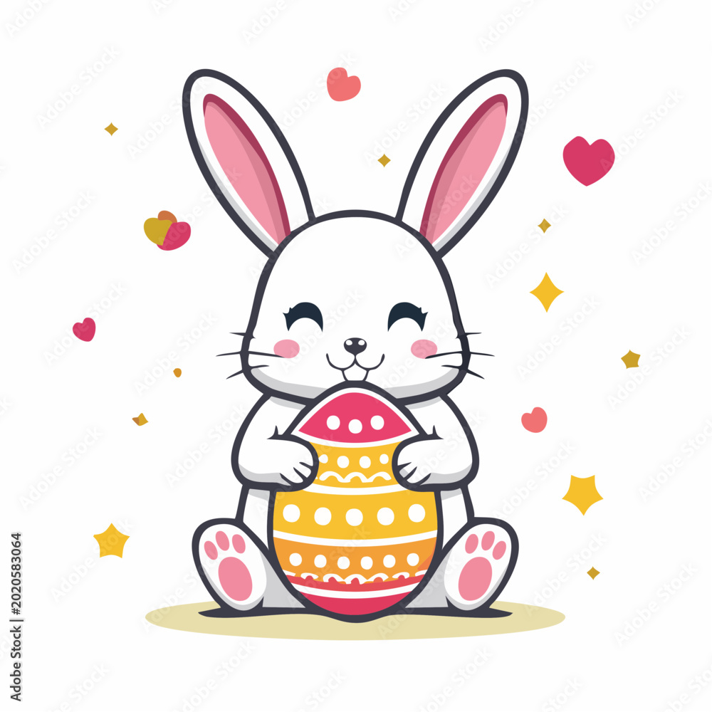 Fototapeta premium Cute Easter Bunny Holding Decorated Egg