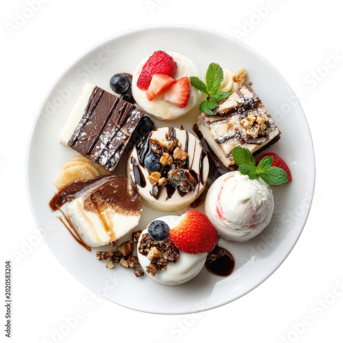 Dessert plate with ice cream and cake