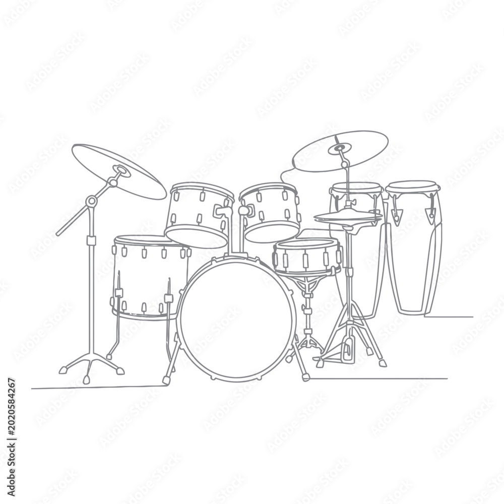Fototapeta premium Drum Set Line Art
