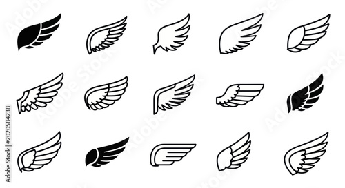 Foto Collection of Diverse Wing Icons: Angelic, Bird, and Abstract Designs