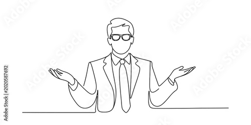 Fotografia Continuous single line drawing of a confused businessman wearing glasses with hi
