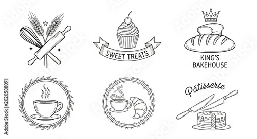 Fotografie Collection of hand-drawn bakery and patisserie logos and emblems.
