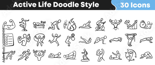 Set of hand drawn exercise icons in a doodle style