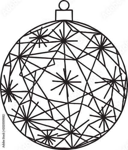 Geometric patterned christmas bauble ornament outline in black and white with tree ornament modern christmas holiday decoration christmas seasonal geometric starburst
