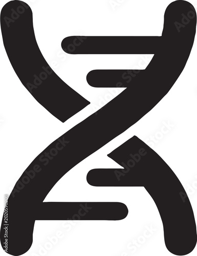 Stylized black silhouette of a DNA double helix with deoxyribonucleic acid science and technology research and development molecule biotechnology research heredity genetics structure