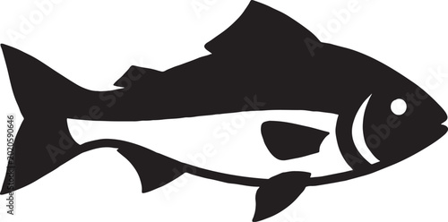 Simple black and white silhouette of a fish representing aquatic life fishing seafood marine biology with wildlife illustration creature underwater freshwater restaurant environment